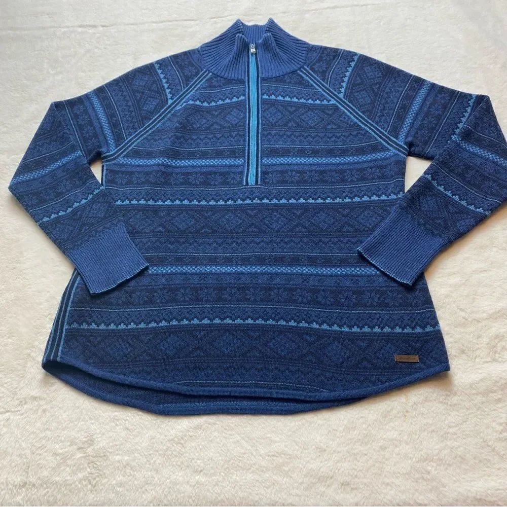 Eddie Bauer 1/4 Zip Blue Tone Geo Design Pullover Size Medium